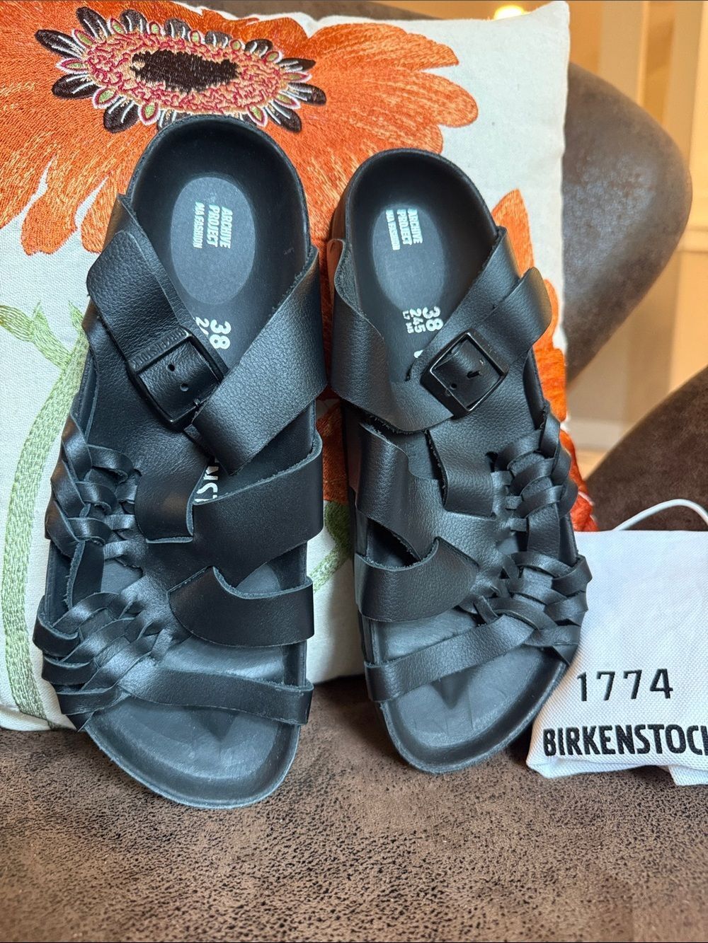 BIRKENSTOCK 1774 TALLAHASSEE ARCHIVE BLACK WOVEN LEATHER SLIDES CORK NWOB 38